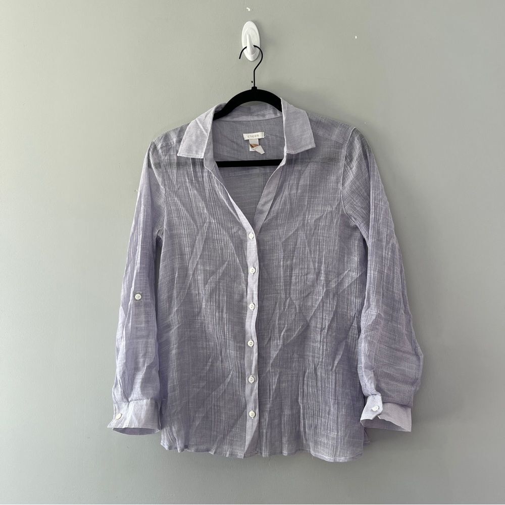 Chicos Sheer Lavender Button Up Shirt Long Sleeve Size Medium